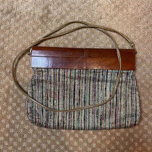 Saddle River Metallic Woven Wood Clutch 80's Y2K Moonlighting 90’s Unique